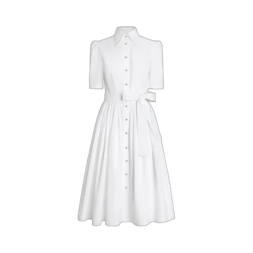 Calf-Length Poplin Shirt Dress
