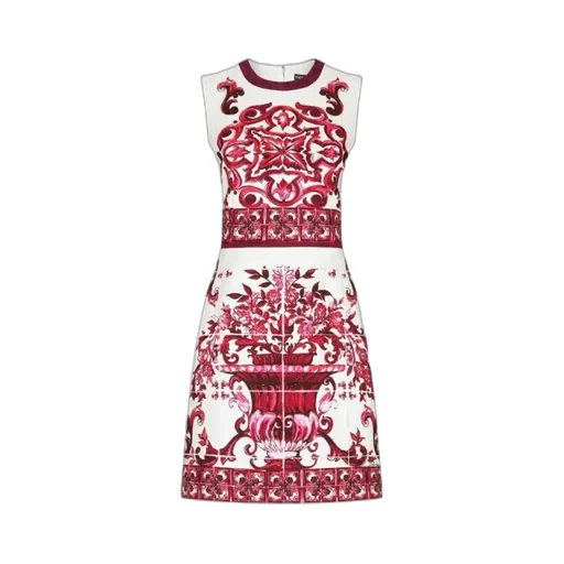 Majolica-Printed Sleeveless Mini Dress