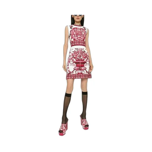 Majolica-Printed Sleeveless Mini Dress