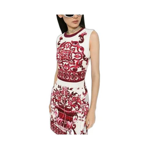 Majolica-Printed Sleeveless Mini Dress