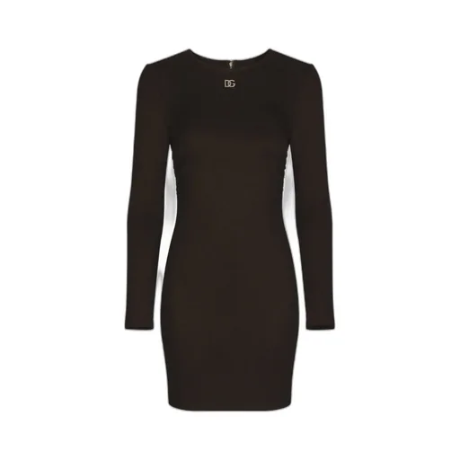 Logo-Plaque Long-Sleeved Crewneck Mini Dress