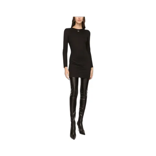Logo-Plaque Long-Sleeved Crewneck Mini Dress