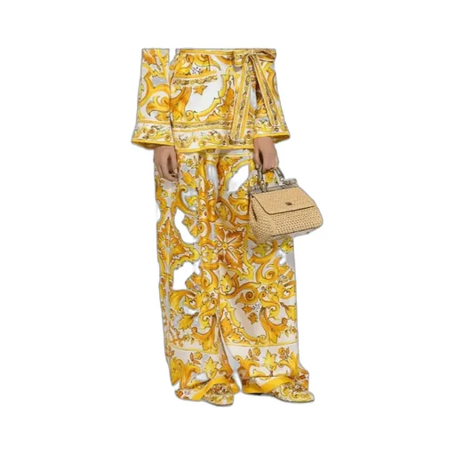Majolica-Printed Twill Pants
