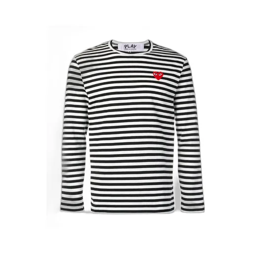 Heart-Shaped Decal Striped Long-Sleeved T-Shirt