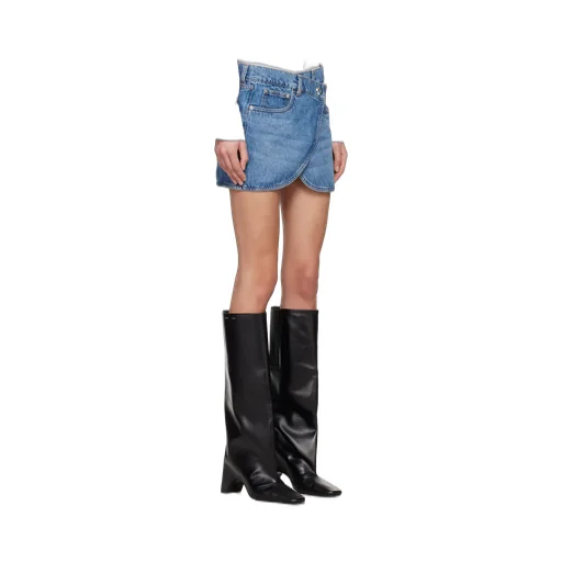 Curved Hem Wrap Denim Mini Skirt