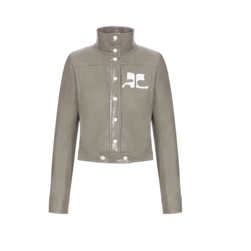 Vinyl Collared Button-Up Jacket