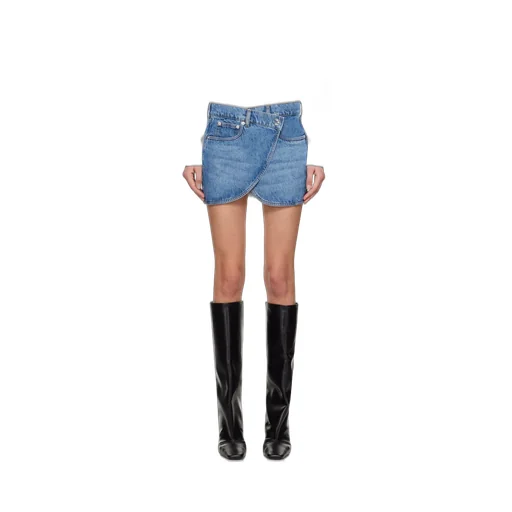 Curved Hem Wrap Denim Mini Skirt