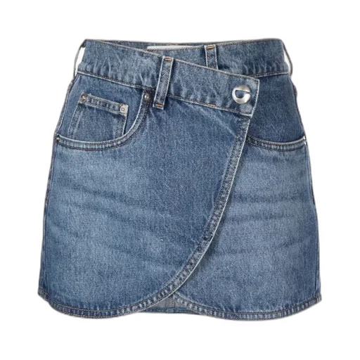 Curved Hem Wrap Denim Mini Skirt