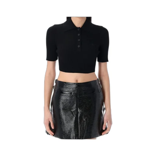 Logo Patch Ribbed-Knit Cropped Polo Top
