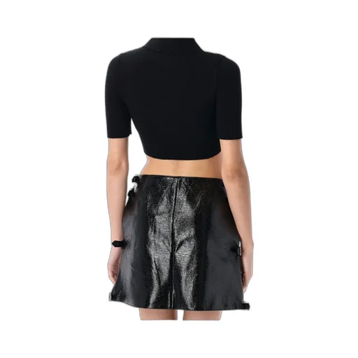 Logo Patch Ribbed-Knit Cropped Polo Top