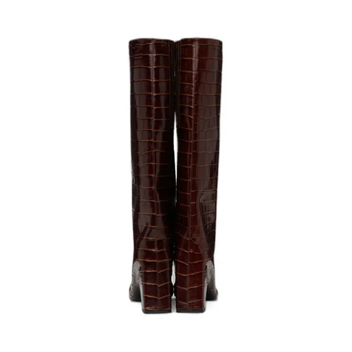 Crocodile-Effect Square-Toe Knee-High Boots