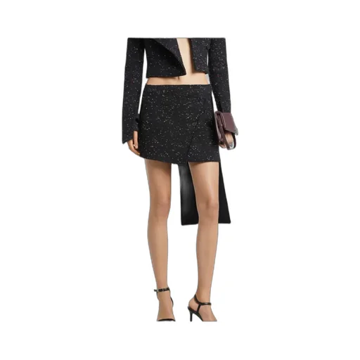 Asymmetrical-Panel Tweed Mini Skirt