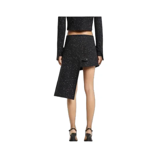Asymmetrical-Panel Tweed Mini Skirt