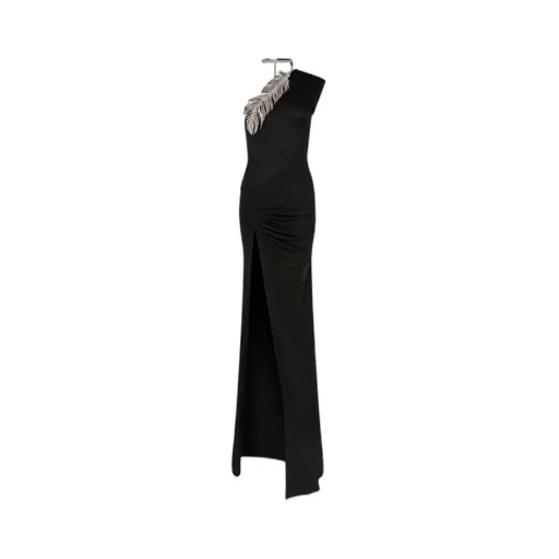 Crystal-Feather One Shoulder Gown