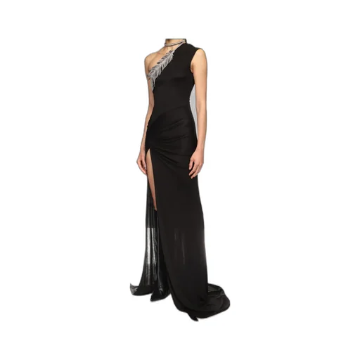 Crystal-Feather One Shoulder Gown