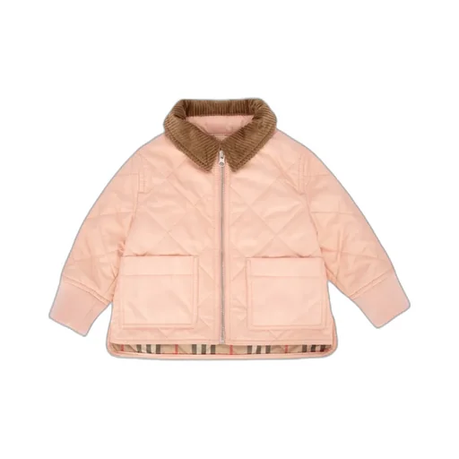 Corduroy Collar Zipped Quilted Jacket