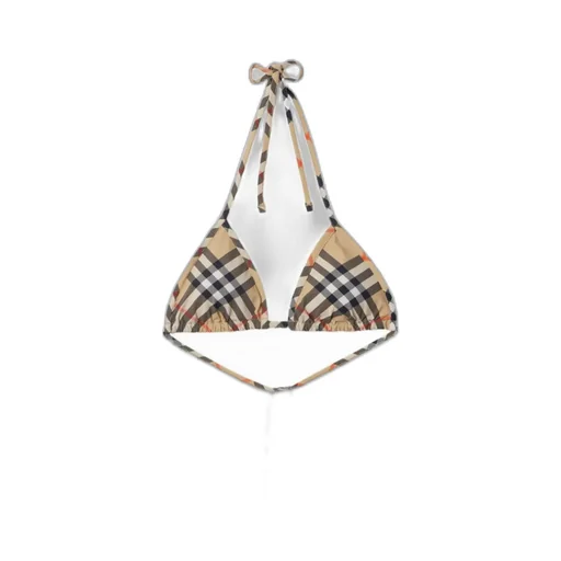 Check-Pattern Halterneck Bikini Top