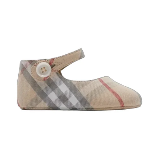 Check-Printed Round-Toe Mary Jane Shoes
