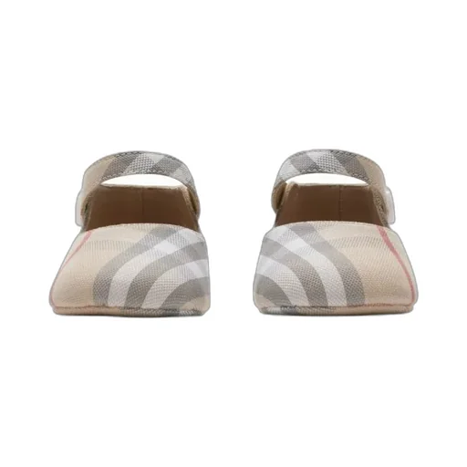 Check-Printed Round-Toe Mary Jane Shoes