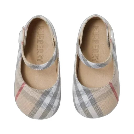 Check-Printed Round-Toe Mary Jane Shoes
