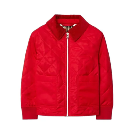 Corduroy-Collar Quilted Zipped Jacket