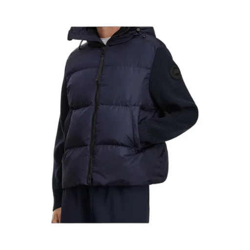 Quilted Knit-Sleeve Hooded Jacket