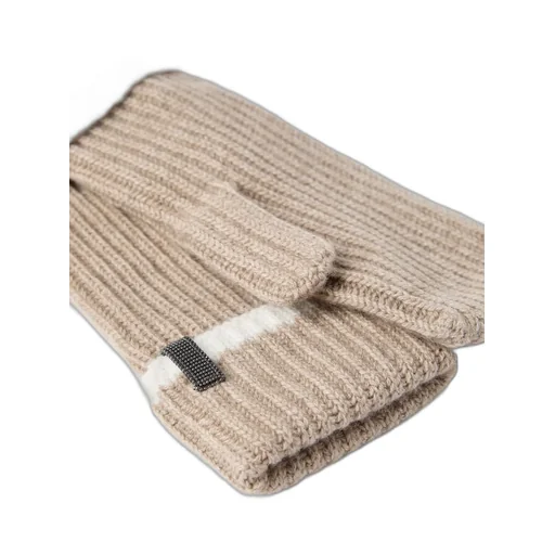 Cashmere English Rib Knit Mittens With Monili