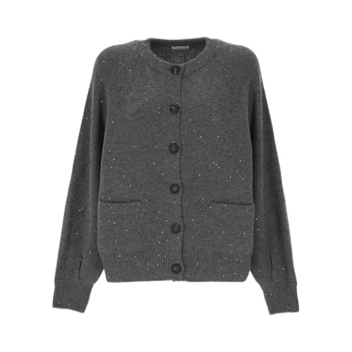 Sequin-Embellished Button Cardigan
