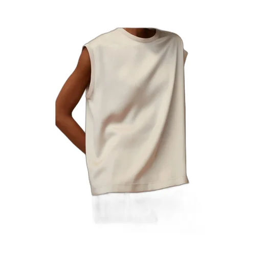 Cap-Sleeved Crewneck Satin Blouse