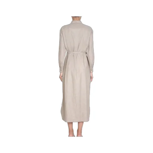 Belted-Waist Buttoned Shirt Dress