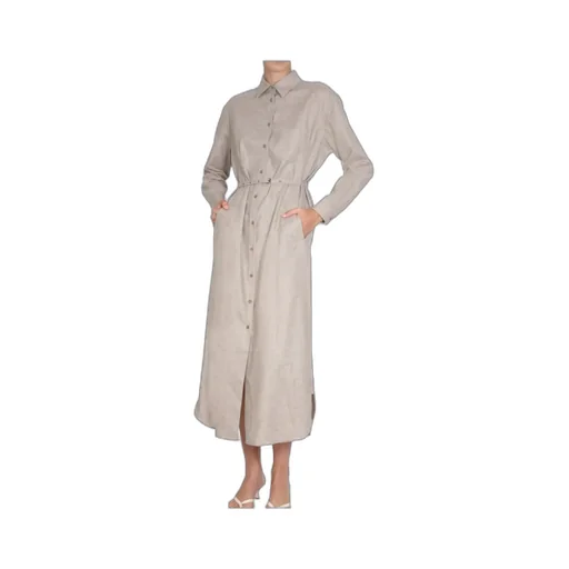 Belted-Waist Buttoned Shirt Dress