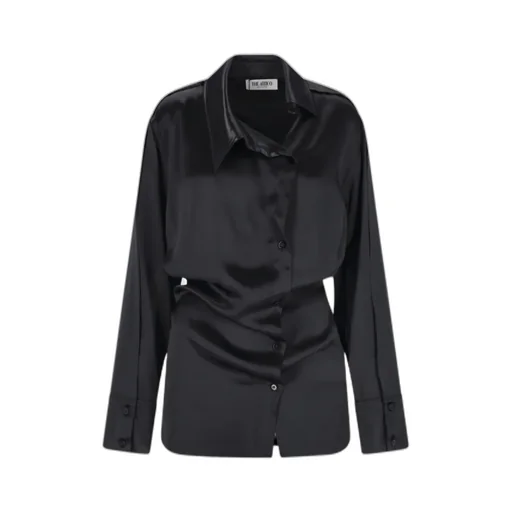 Asymmetric Satin Mini Shirt Dress