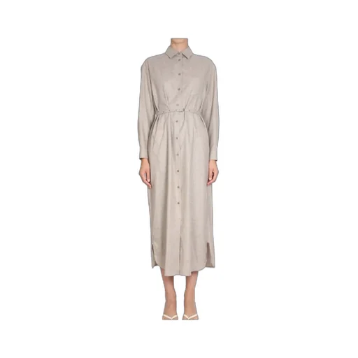 Belted-Waist Buttoned Shirt Dress