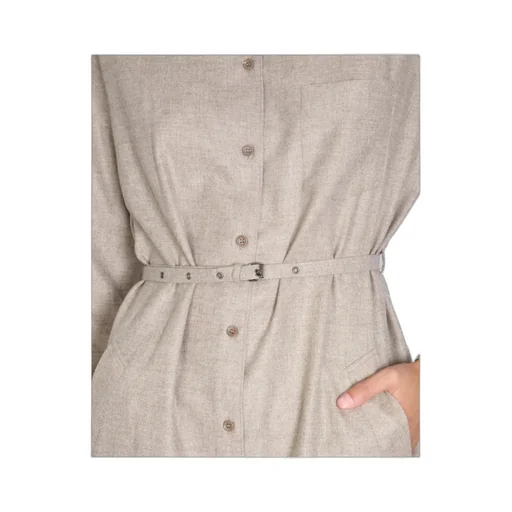Belted-Waist Buttoned Shirt Dress