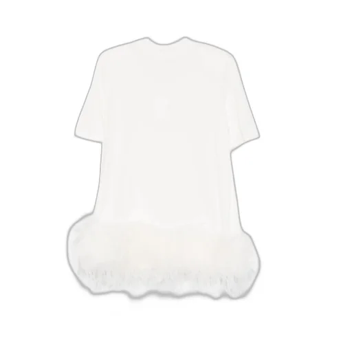 Round Neck Dress With Feather Trim