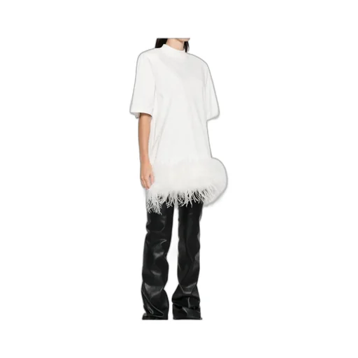 Round Neck Dress With Feather Trim