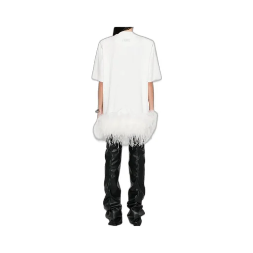 Round Neck Dress With Feather Trim