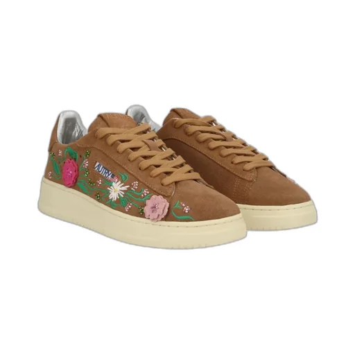Floral-Embroidered Dallas Lace-Up Sneakers