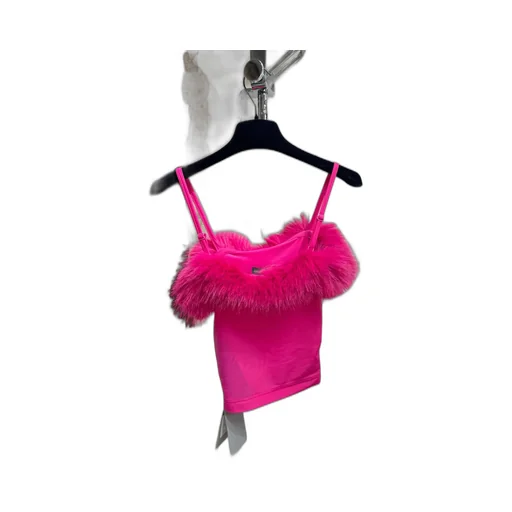 Thin-Strapped Tank Top With Fur Trim