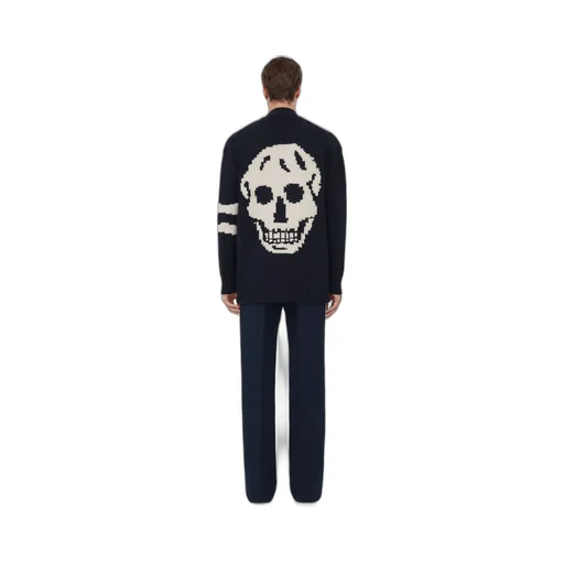 Skull Intarsia-Knit V-Neck Cardigan