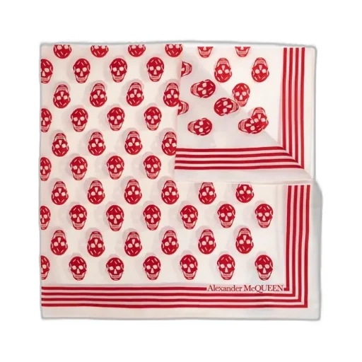 Skull-Printed Striped Edge Scarf
