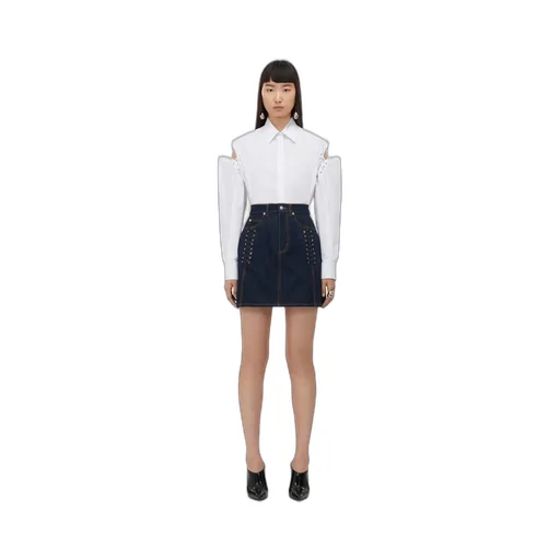 Lace-Detailed Denim Mini Skirt