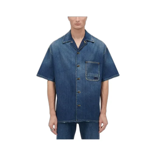 Collared Short-Sleeved Denim Shirt