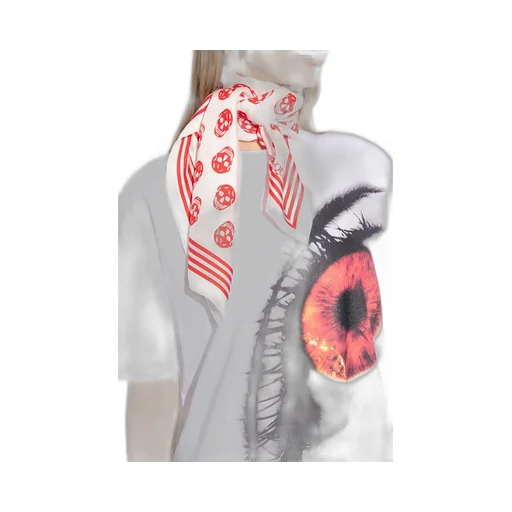 Skull-Printed Striped Edge Scarf