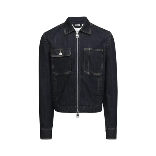 Pointed Flat-Collared Zipped Denim Jacket
