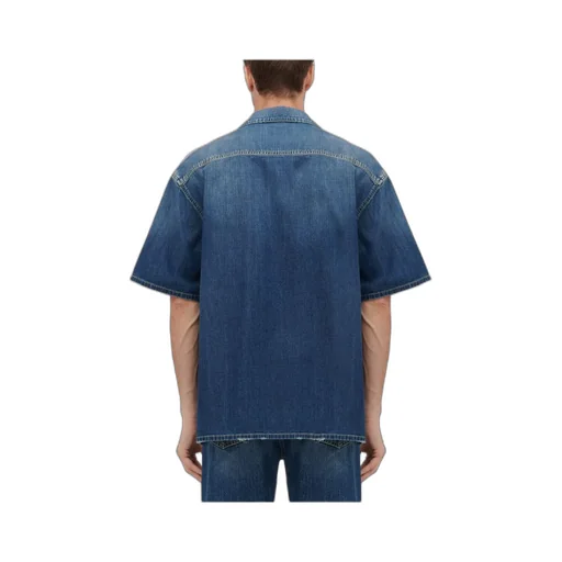 Collared Short-Sleeved Denim Shirt