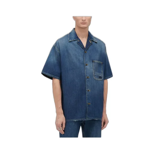 Collared Short-Sleeved Denim Shirt