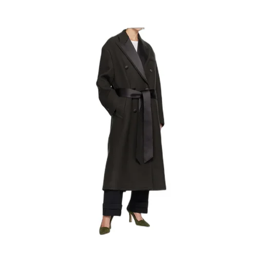 Wool Pleated Double-Breasted Coat
