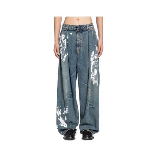 Washed Denim Pleated Jeans