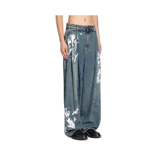 Washed Denim Pleated Jeans